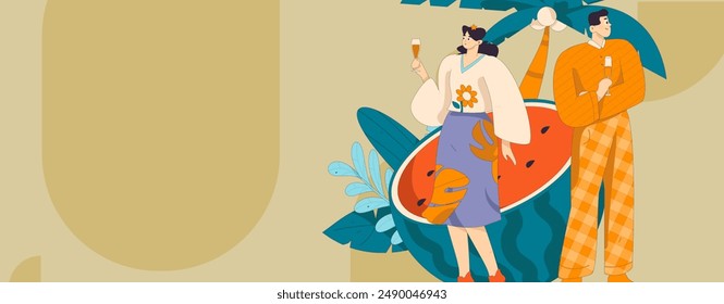 Summer characters daily life scene illustration