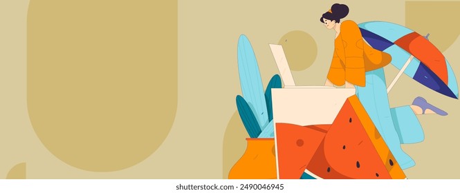 Summer characters daily life scene illustration