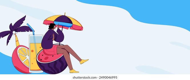 Summer characters daily life scene illustration