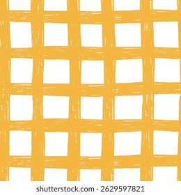 Summer Checkered Seamless pattern hand painted dry brush strokes. Hatching textured artistic unique background. Vector art paint backdrop minimalistic modern texture