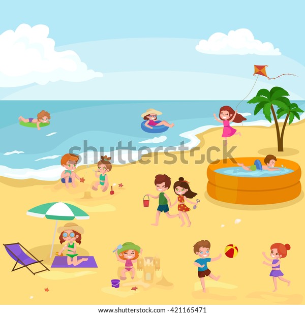 Summer Children Kids Playing Sand On Stock Vector (Royalty Free) 421165471