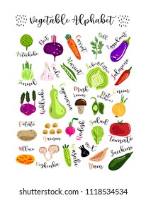 Summer children's alphabet with the image of vegetables