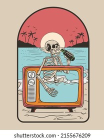 summer chill background with enjoy skeleton drunk
