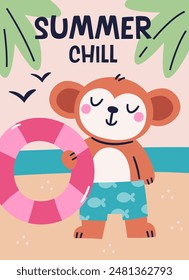 Summer Chill Monkey Postcard Vector Illustration