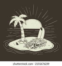 summer chill on island with sunset background