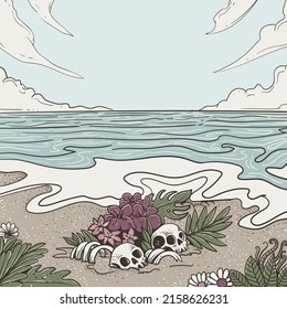 summer chill with skull and ocean