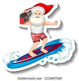 Summer Christmas with Santa surfing on water wave illustration