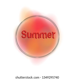 Summer circle banner. Watercolor stain with circle frame