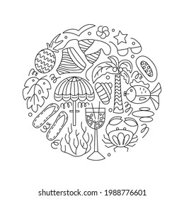 Summer circle doodle vector illustration isolated on white for print and decoration. 