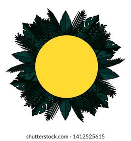 summer circular frame with tropical and exotic leafs plants