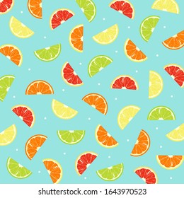 Patrón de cítricos de verano y punto blanco sobre fondo azul, ilustración vectorial