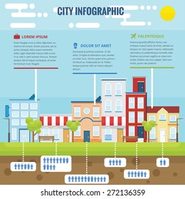 Summer city infographic with flat design and bright color