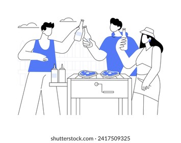 Summer in the city isolated cartoon vector illustrations. Smiling friends laughing and making grilled meat together, barbecue time in summer, having fun during outdoor BBQ vector cartoon.