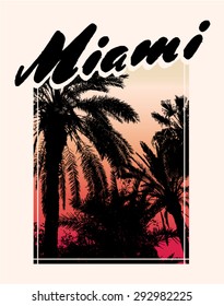 Summer city print with palm trees in vector