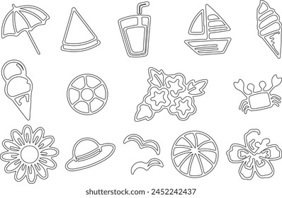 Summer Clip Art Black and White Stock