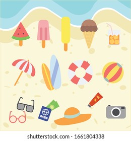 Summer clipart icon, ice cream, popsicles. cute and editable. beach