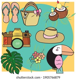 Summer clipart tropical bundle toucano leaf coconutbeach clipart tropic cute  illustrations