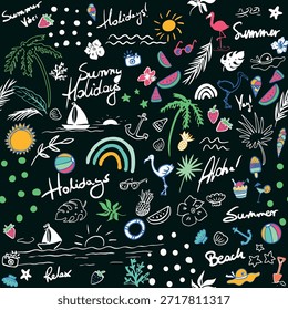 Summer Cliparts Decorative seamless pattern. Repeating background. Tileable wallpaper print.