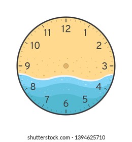 Summer clock face template with sea and beach isolated on white background