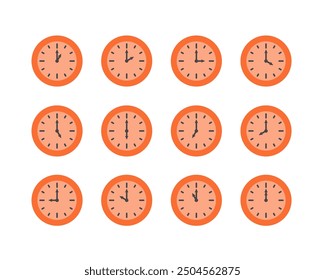 Summer clock icon design with peach or orange. Collection of fruit icons of time.