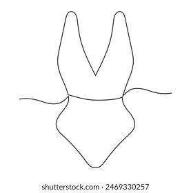 Summer closed women's Swimsuit drawn by hand with one continuous line. Minimalist clothing outline design for the pool and sea with editable stroke. Rest and vacation concept.