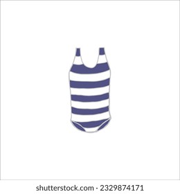 Elemento de ropa de verano. Hermosas mujeres rayaron traje de baño para nadar en el mar o en la piscina. Ropa elegante para la playa, vacaciones o viaje. Dibujo vectorial plano de dibujos animados aislado en fondo blanco