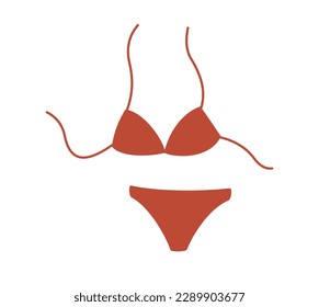 Summer clothes element. Stylish bikini with top and swimming trunks. Beautiful swimsuit for women. Clothing for swimming in sea or pool. Cartoon flat vector illustration isolated on white background