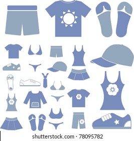 summer clothes icons, signs, vector