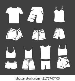 Summer Clothes Set. Hand Drawn Design. Vector Picktogram Icon Isolated on White Background