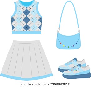 Summer clothes, shoes and accessories, vector illustration