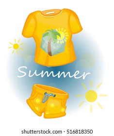 summer clothes, shorts and T-shirt cartoon vector illustration