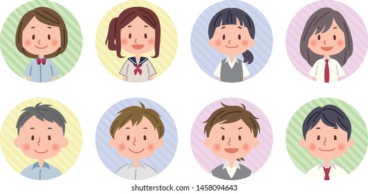 Summer clothes student icons set (vector illustration).