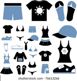 summer clothes, vector illustration, signs, symbols, icons