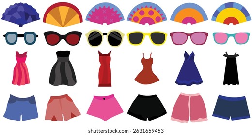 Women’s Summer Clothing and Accessories – Dresses, Bags, Hats, Sunglasses, Skirts and Vacation Outfits Vector