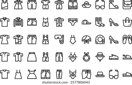 Summer clothing icons High-Quality Vector Icons Collection with Editable Stroke. Ideal for Professional and Creative Projects.