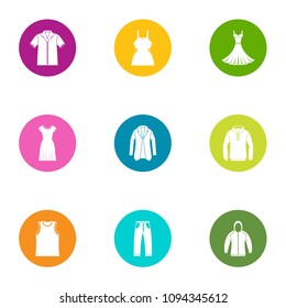 Summer clothing icons set. Flat set of 9 summer clothing vector icons for web isolated on white background