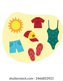 Summer Clothing. Clothing and items for summer season. Seasons vector illustration set