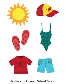 Summer Clothing. Clothing and items for summer season. Seasons vector illustration set