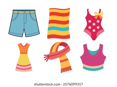 Summer clothing vector color set.