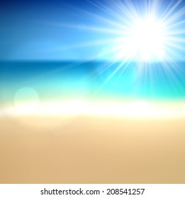 Summer coast with sea and sky. Tropical background. Vector illustration. 