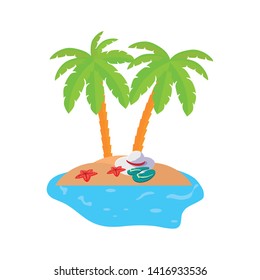summer coastline scene with palms and female hat