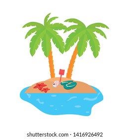 summer coastline scene with palms and flip flops