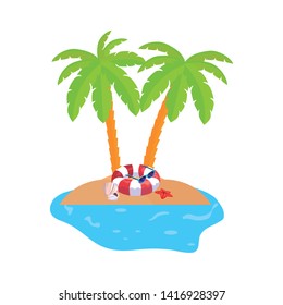 summer coastline scene with palms and float