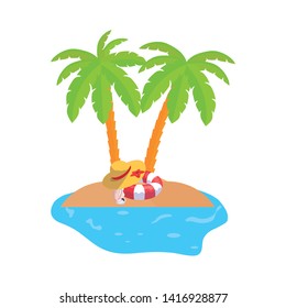 summer coastline scene with palms and float