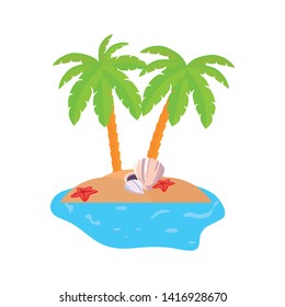 summer coastline scene with palms and shells