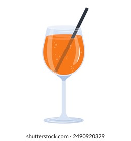 Summer cocktail. Aperol Spritz cocktail, summer tropical alcoholic drink. Beach Holidays, summer vacation, party, cafe-bar, recreation concept. Italian aperitif isolated vector Illustration