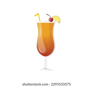 Summer cocktail. Beach Holidays, summer vacation, party, cafe-bar, recreation concept. Isolated vector Illustration. Cherry lemon