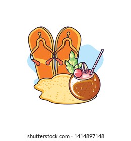 summer cocktail of coconut with flip flops