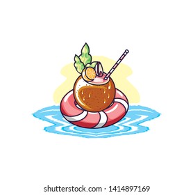 summer cocktail of coconut with float