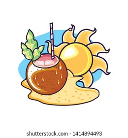 summer cocktail of coconut with sun